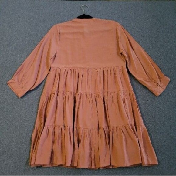 Entro S Browm Floral Embroidered Tiered V Neck Baby Doll Dress 612 - Picture 3 of 9